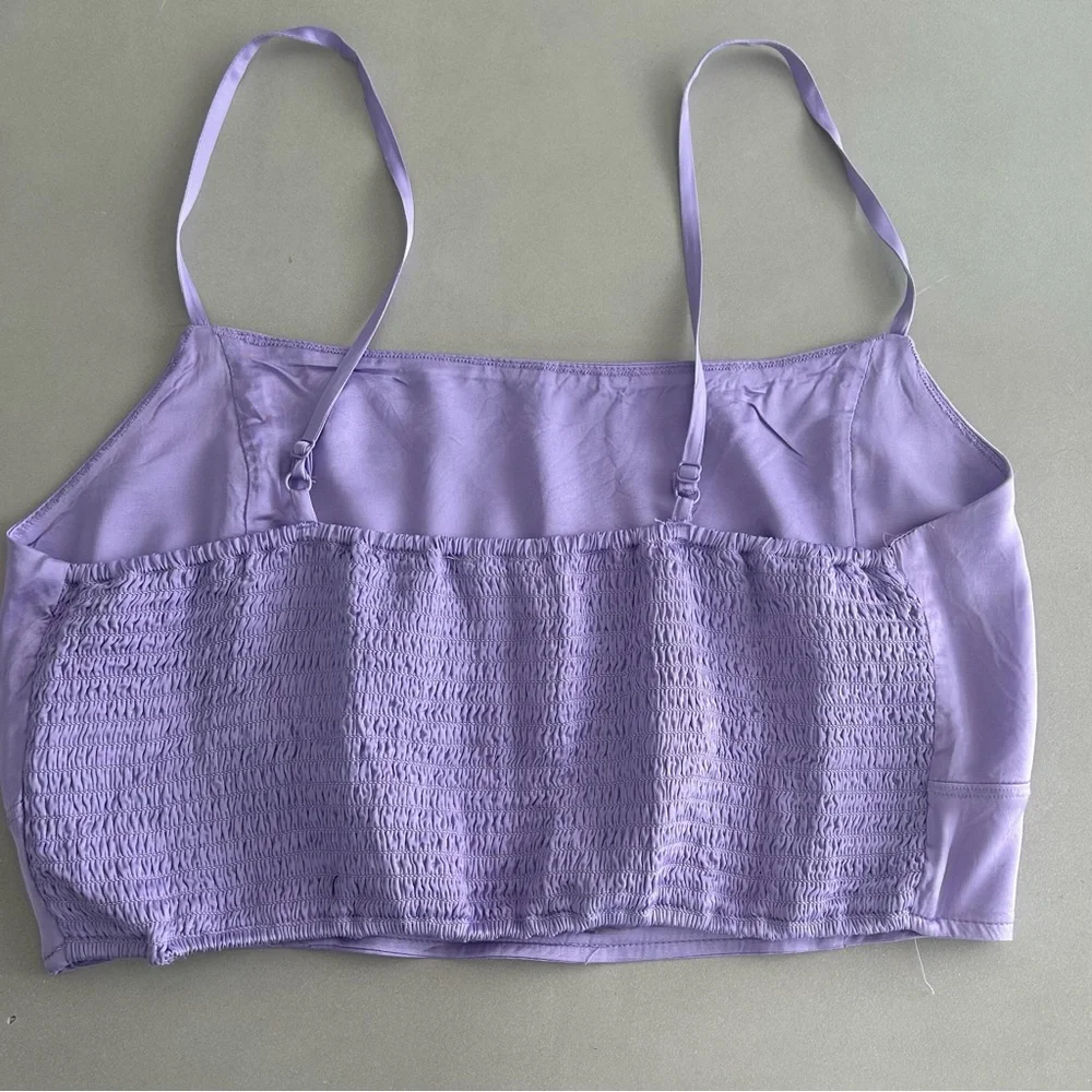 Aerie Lavender Smocked Crop Top, Size L - Picture 5 of 7